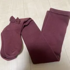 キッズタイツ バーガンディ リボン付き
