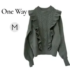 ワンウェイ ニット ( M )トップス 肩フリルケーブルニット グリーン
