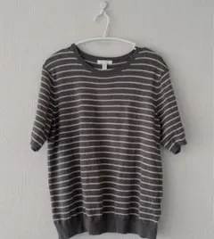 H&M サマーニット 半袖 ブラウン ボーダー Mサイズ