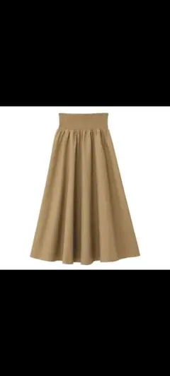 【ジーユー】シャーリングフレアロングスカート ウエストゴム ベージュ S