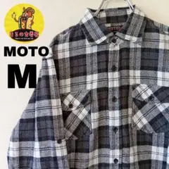 USA古着 MOTO　ネルシャツM　グレーホワイト　チェック