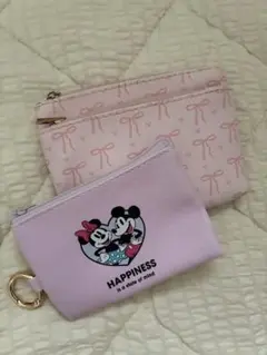 ♡ ディズニー ミニー　ミッキー　ピンク　リボン　ミニポーチ　コインケース ♡