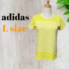 【adidas】アディダス（L）半袖シャツ　ボーダーシャツ　レディースのサムネイル