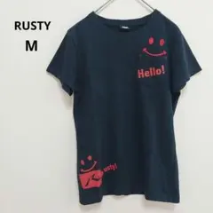【ラスティ】スマイリー フェイス Tシャツ バックプリント ネイビー 赤 Mのサムネイル
