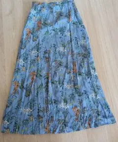 リブドロワ　花柄ロングスカート 青