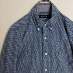 ノーティカ 長袖シャツ BDシャツ ブルー 総柄 メンズМ