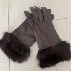 ファー付き　レザー　革　手袋　茶色　ブラウン　レディース