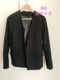 GU ノーカラーブラックジャケット ブラックサイズM