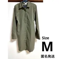 【M】長袖シャツワンピース　オリーブ カーキ　　レディース　トップス　秋冬　膝丈