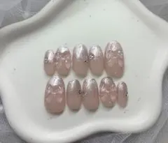 45.韓国ネイルチップ　マグネットネイル　リボンネイル　ピンクネイル　ワンホン