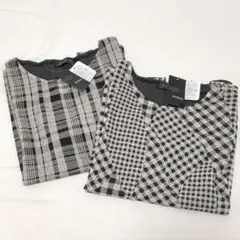 しまむら レディース 半袖トップス 2枚セット チェック柄 千鳥格子柄 M사이즈