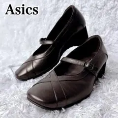【極美品✨】アシックス　ペダラ　ストラップパンプス　ブラウン 幅広 EEEのサムネイル