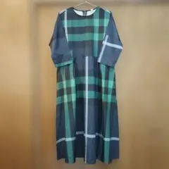 チェック柄7分袖ワンピース