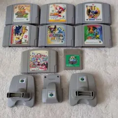 N64ゲームソフト7種と64GBパック2個＆振動パック＆GB緑ポケモンセット