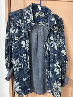HALHAM 長袖シャツ ボタニカル柄 ネイビー