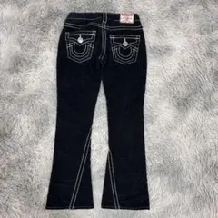 m6656【トゥルーレリジョン】コーデュロイパンツ ブーツカット 太ステッチ 黒