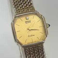 【稼働品】SEIKO Exceline ゴールド オクタゴン 1Pダイヤ