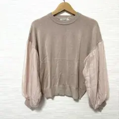 And Search ドットチュール袖 ニット ピンクベージュ　Mサイズ