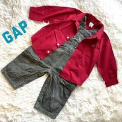 GAP ロンパース・カバーオールグレー系 長袖シャツえんじ色セット
