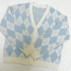 ハニーズ 水色と白のダイヤモンド模様カーディガン