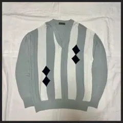90s vintage Vネックニット セーター ダイヤ柄 M シティボーイ