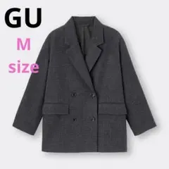 ★GU★オーバーサイズダブルブレストジャケット　グレンチェック　Ｍ　ダークグレー