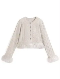 GRL ファーケーブル編みニットカーディガン [fu301]ショート丈