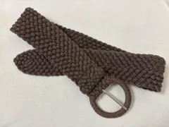 ダークブラウン 編み込みベルト リングバックル
