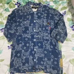 希少XL Kappa カッパ 総柄 モノグラム 中綿 デニムジャケット 刺繍ロゴ 