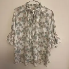 PAUL & JOE 花柄リボン付き五分袖ブラウス