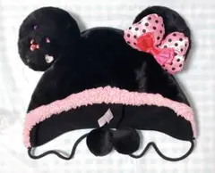 ディズニー　ファンキャップ　ミニー　ピンク　黒　リボン