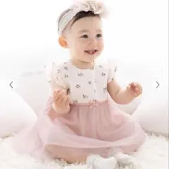 bebe べべ　デシン花柄ブルマ付きチュールワンピース　70〜80cm