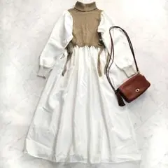 極美品　ナノユニバース　ニットベストドッキングワンピース　ベージュ