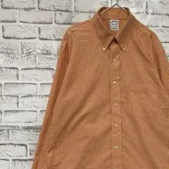 ブルックスブラザーズ長袖シャツ！オレンジギンガムチェックL 0402