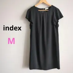 美品 index ワンピース M 黒 フレアスリーブ ひざ丈 上品 レディースのサムネイル