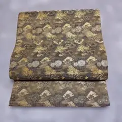 美しい扇子と花の模様 袋帯 全通柄 金糸 ゴールド 豪華 刺繍