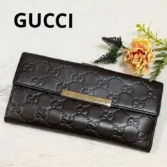美品✨️GUCCI グッチ 長財布 GGシマ シマレザー ロゴプレート Wホック