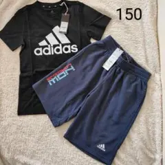 アディダス　150 半袖Tシャツ　ハーフパンツ　上下セット　セットアップ　黒×紺