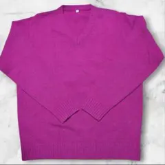 ピンク Vネック 長袖ニットセーター　3L