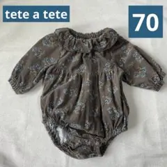 テータテート コーデュロイ 花柄 フリル襟 ロンパース 70cm