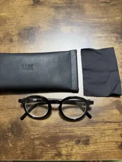 HARE 伊達メガネ ブラック 専用ケース、メガネ拭き付き