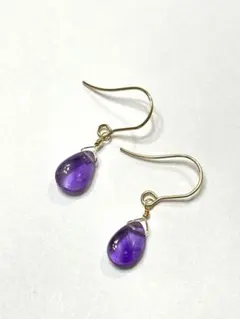 ☆天然石アメジストの一粒ピアス(サージカルステンレスフック)