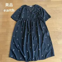 美品　earth アース　ワンピース　花柄　ブラック　刺繍　フリーサイズ