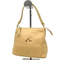 キタムラ バッグインバッグ アクセサリーポーチ カットワークロゴ 本革 ベージュ