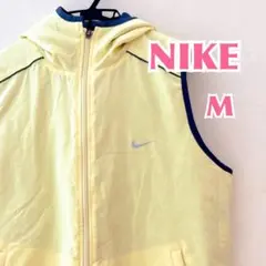 NIKE レディース フード付 ダウンベスト 黄 M 軽量 ロゴ刺繍付品