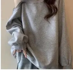 グレー オーバーサイズ スウェット トップスオフショル