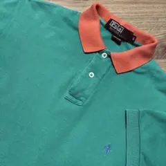 usa製90s緑オレンジポニ刺繍ロゴRALPHポロシャツSヴィンテージオールド綿