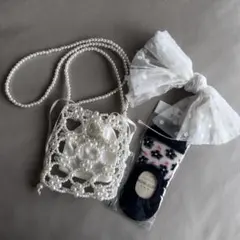 ホワイトパールポシェット　Fake ソックス　カチューシャ　ドレス小物 女の子