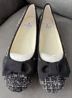 【新品・超美品】ランバンオンブルー リボン ツイード フラットシューズ 24㎝
