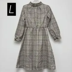HUDSON honey チェック柄 ハイネックフリルワンピース Lサイズ 良品